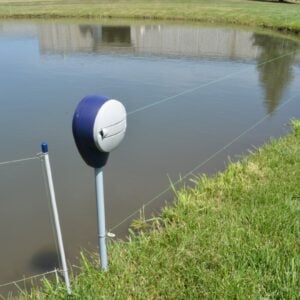 Goose D-Fence installed around a small pond.