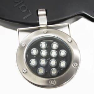 Close up of one of the LED fountain lights.