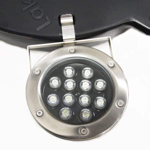 Close up of one of the LED fountain lights.